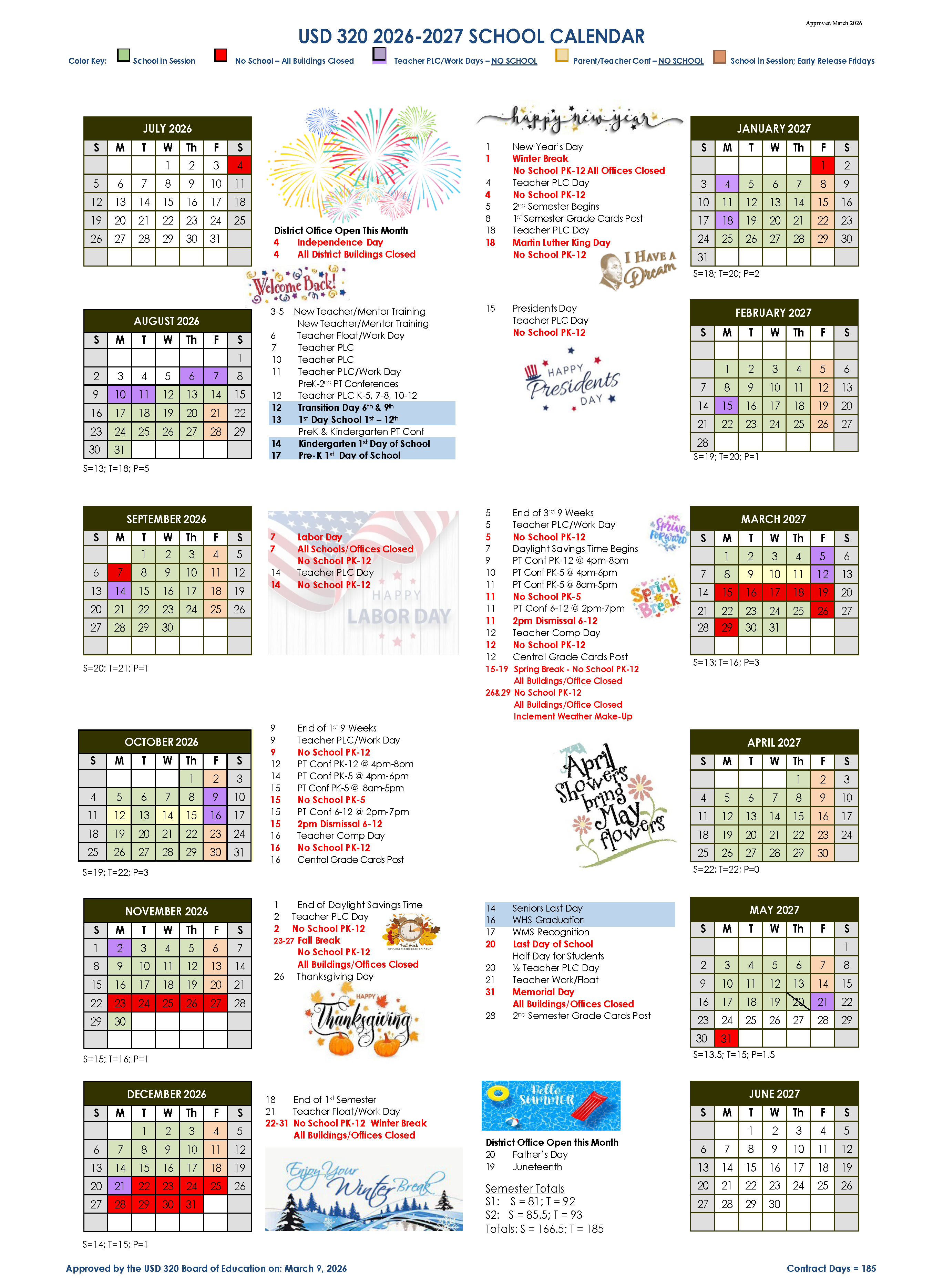 Academic Calendar from January 2026 to June 2027.